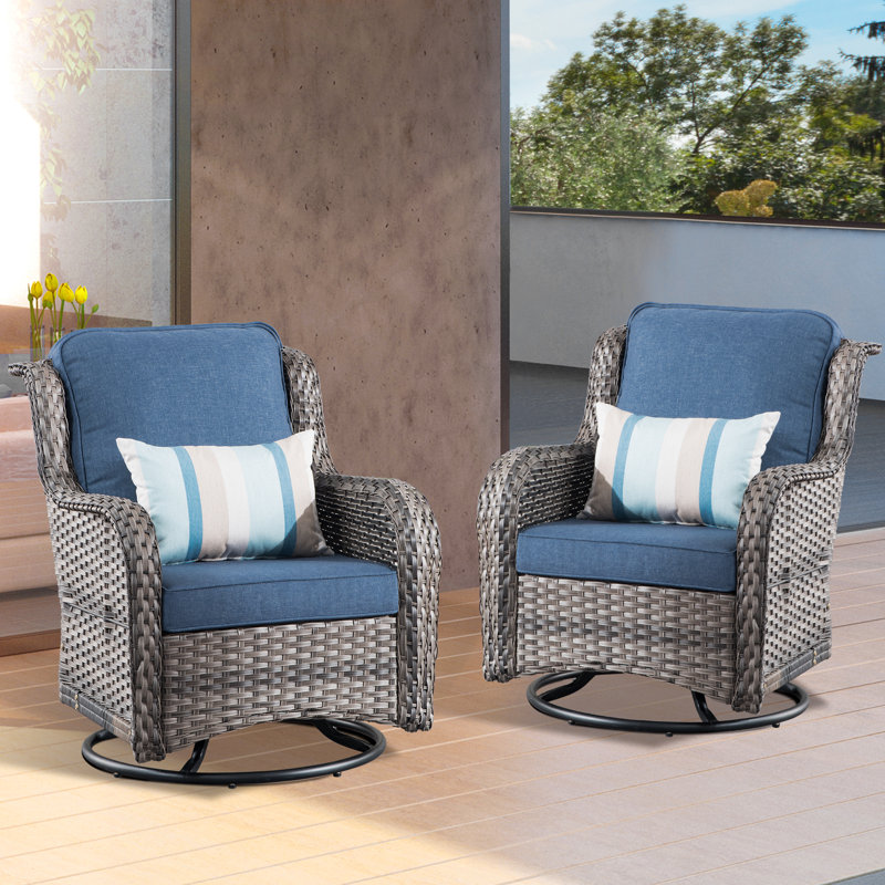 Quanya Swivel Premium All-Weather Wicker Outdoor Lounge Chair, Blue, Gray