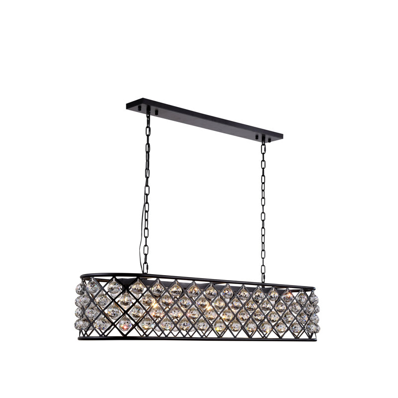 Luminaire suspendu linéaire à 7 lumières pour îlot de cuisine avec détails en cristal Swinney, Brun moka, Cristal transparent