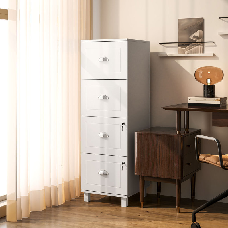 Lateral File Cabinet with 4 Drawer, Lock, for A4 Letter, White