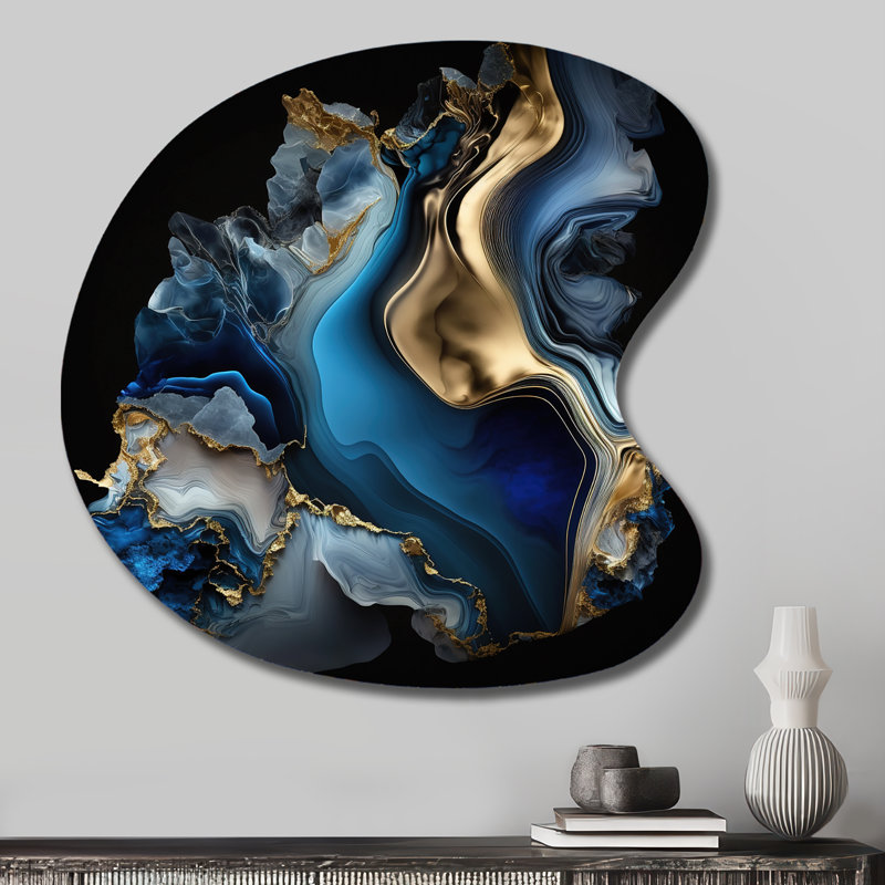«Abstract Geode Marble Blue II», art mural asymétrique en métal, H 27 po x l 27 po