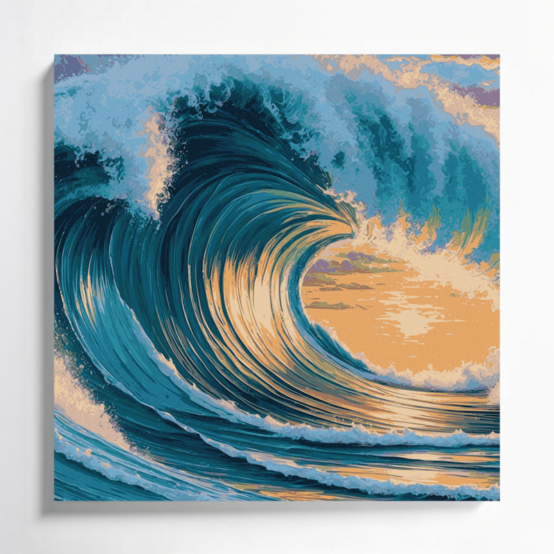 Hawaiian Rolling Waves Blue Canvas Wall Art, 16" H x 16" W
