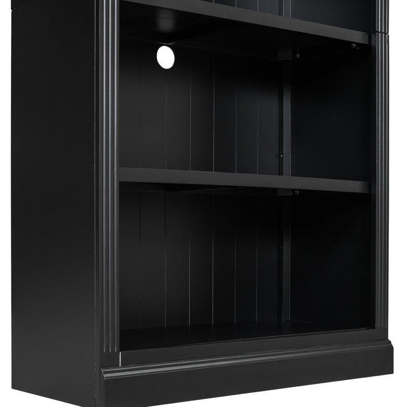Bibliothèque à 5 espaces de rangement, bois massif, tablettes réglables, DEL, noir pour bibliothèque de 81 po de hauteur
