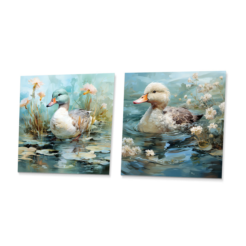Emerald Duck Floral Pond Reflections I - Duck, H 16 po x l 32 po