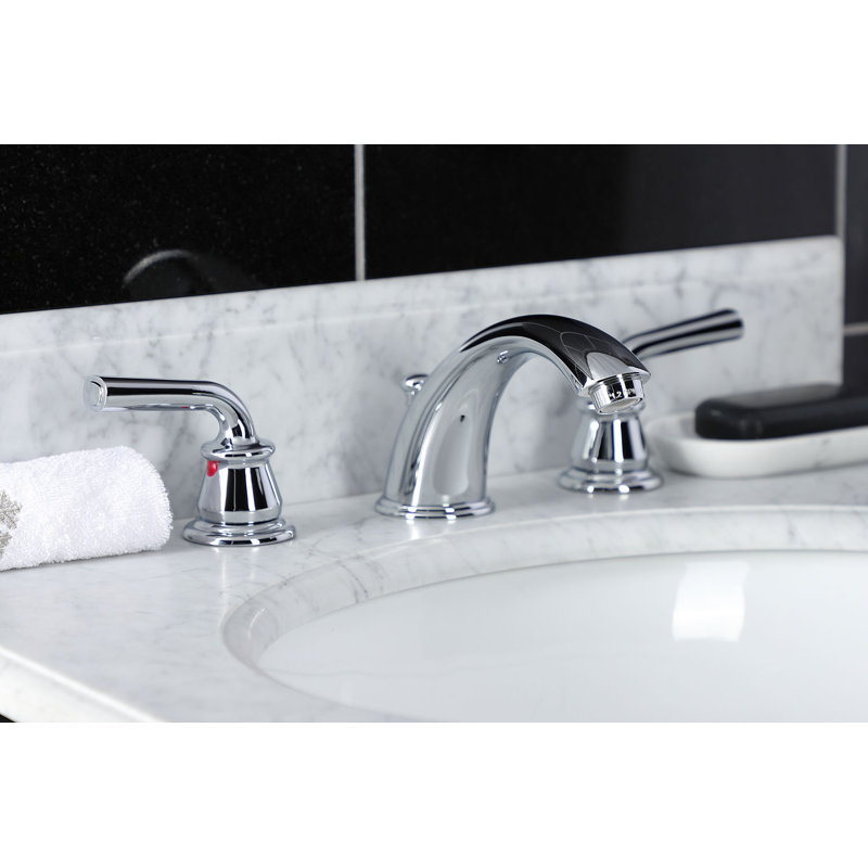Kingston Brass Restoration Two-Handle 3-Hole Deck Mount Widespread Bathroom Faucet with Retail Pop-Up Drain, Polished Chrome