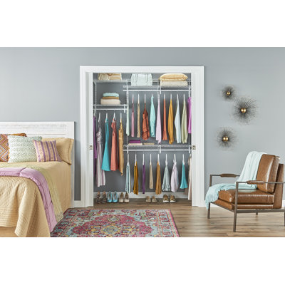 Adjustable ShelfTrack Wardrobe or Utility Clothes Rail System Heavy Duty White Wire Shelving Kit