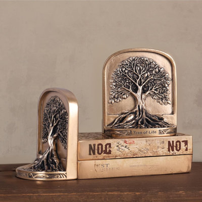 Tree Of Life Bookends Set, 2 Decorative Bookends For Shelves Or Bookcase, Non-Skid Heavy Bookends For Desktop Shelf Decor, Library Office Decor, Home Décor Gift