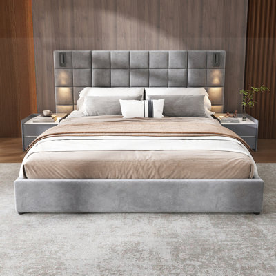 Upholstered Bed With Reading Lamp And USB Port