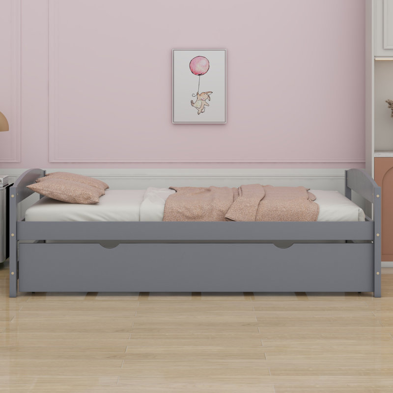 Lit plate-forme avec lit gigogne, gris