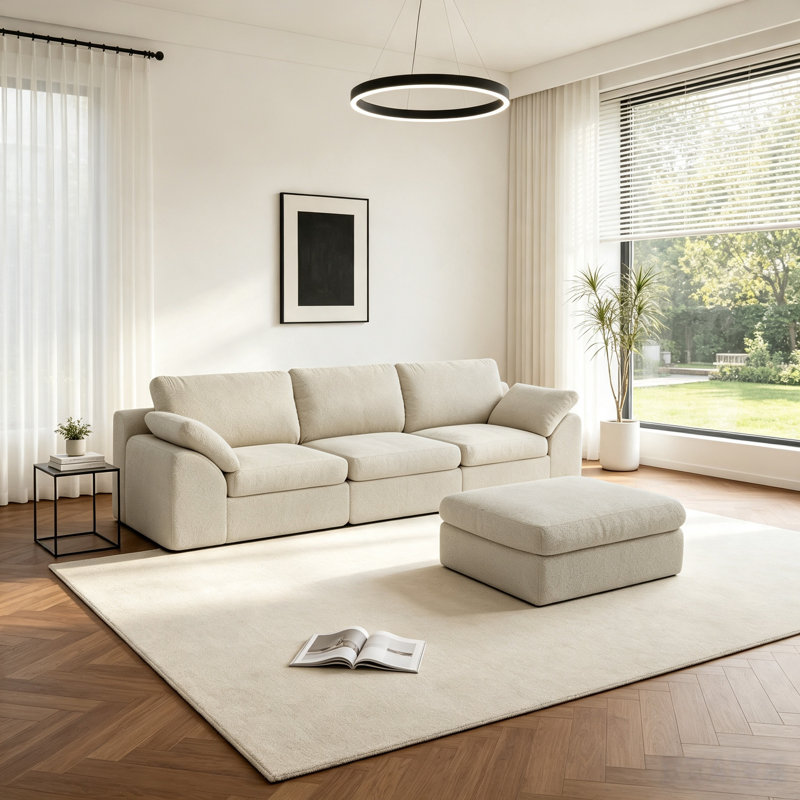 Canapé rembourré avec nuage, canapé modulaire moelleux à 3 places avec canapé en forme de L et méridienne, canapé minimaliste moderne pour la chambre à coucher du salon