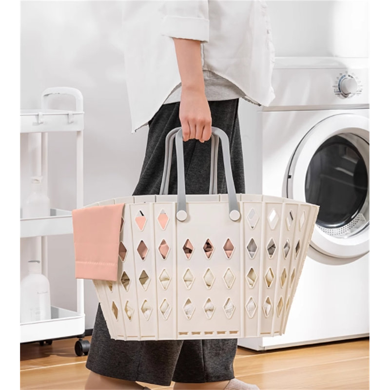 Plastic Laundry Basket with Handles, White