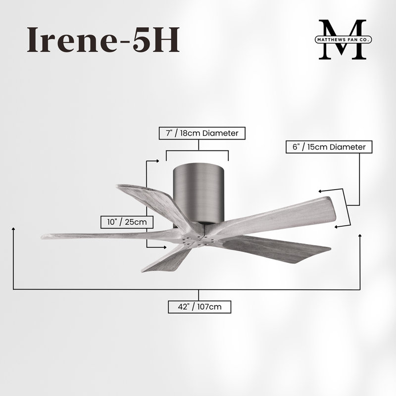 Ventilateur à pales encastré 5 pales Irene, Noir mat, Étain brossé, 42"