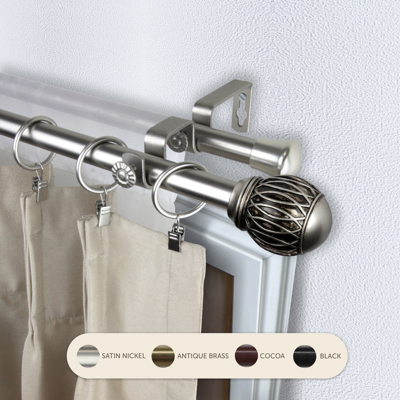 Tringle à rideaux double Doughman de 3/4 po de diamètre, Nickel satiné, 120" – 170"