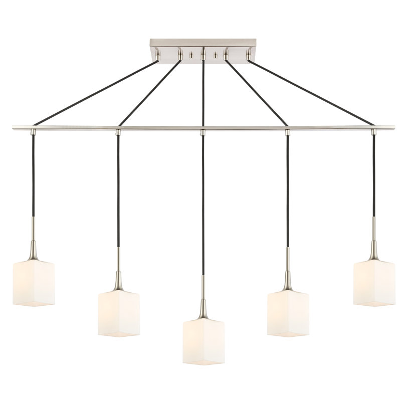 Luminaire suspendu rectangulaire 5 lumières grappe Shults, Chrome, Halogène