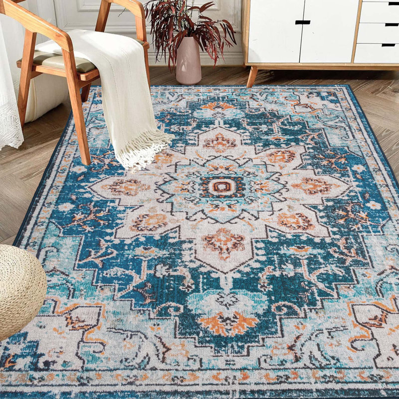 Area Rug Vintage Bohemia Large Persian Non-Slip Washable Rug For Living Room Kitchen Bedroom Living Room, Rectangle 6' x 9'