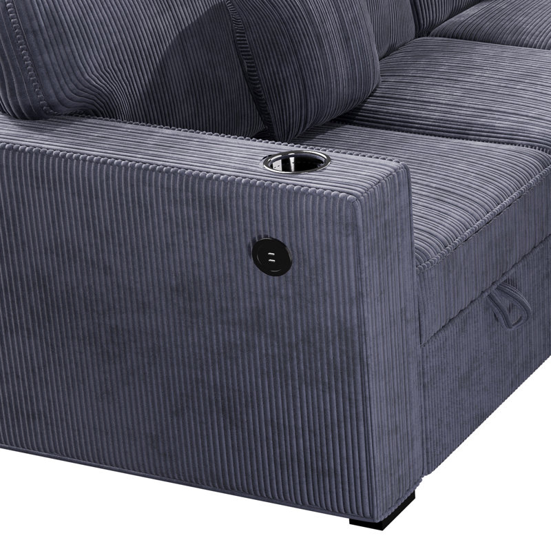 Canapé modulaire 3 pièces convertible, Grey Corduroy