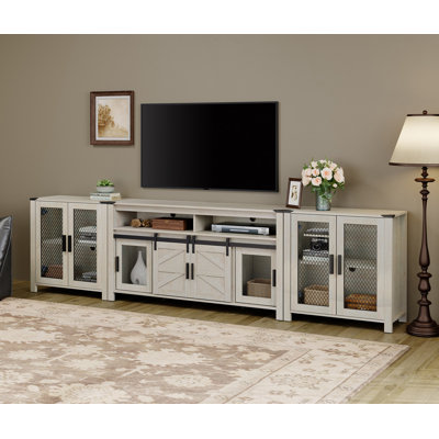 Red Barrel Studio® 3 In 1 Tv Stand Set For Ups To 100 Inch Tv,Farmhouse Entertainment Center With Sliding Barn Door,Media Tv Console Table With Adjust -  Rosalind Wheeler, 423A53C81DEF4B84B286E198B3982B4D