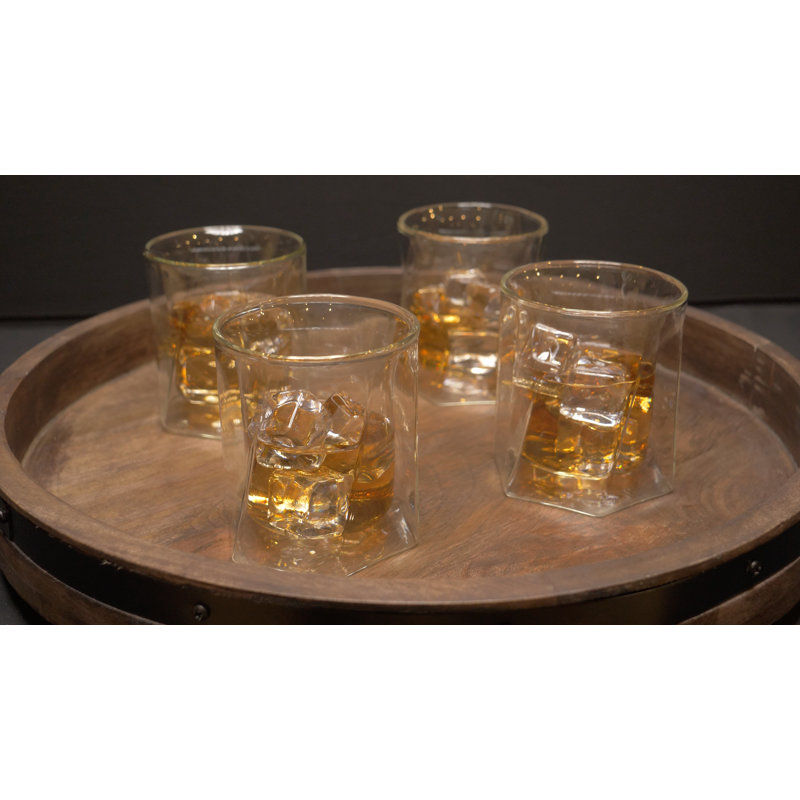 LEMONSODA Double Wall Hexagon Lead-Free Crystal Whiskey Glasses Set of 4