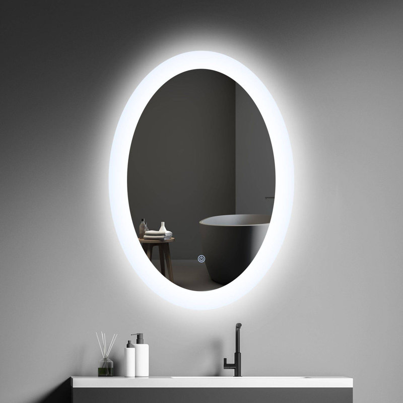Miroir de salle de bain 20 "x 28" ovale mural à rétroéclairage DEL avec capteur tactile, H 20 po x l 28 po
