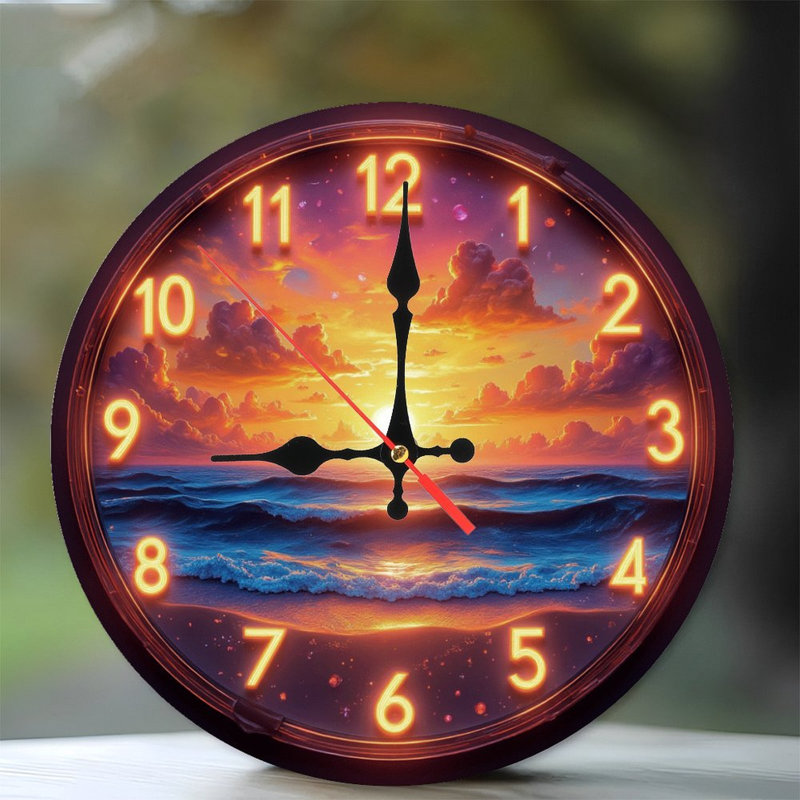 Clock With Ocean Sunset Scene