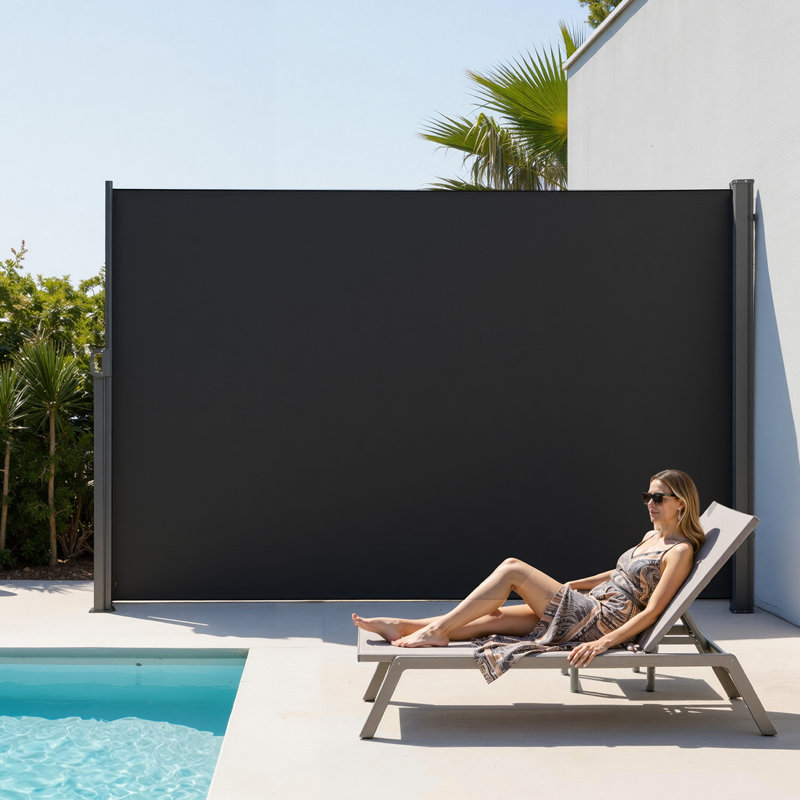 Retractable Side Awning, 71" x 118" Patio Retractable Side Screen with 180 g/m² Polyester Fabric, Waterproof Sunshade Outdoor Privacy Screen Room Divider for Garden, Balcony, Pools, Deck, Black