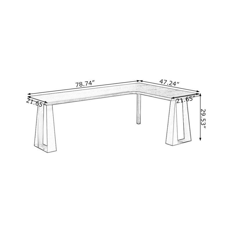 Bureau d'écriture rectangulaire en bois massif et fer noir, H 29,53 po x l 78,74 po x P 47,24 po, Orienté à droite