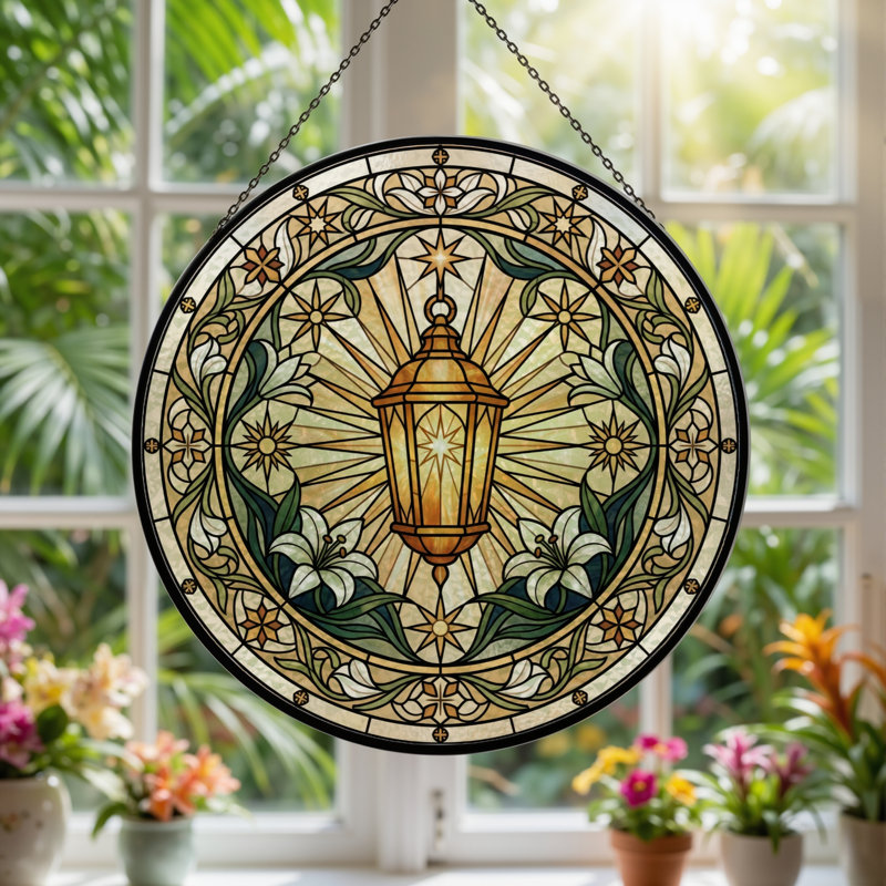 Panneau de vitrail lanterne florale ， 7,8H, 7.8"H