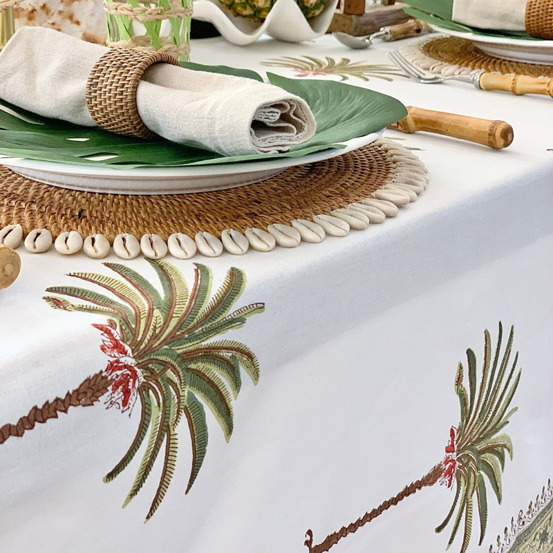 Palm Tree Green Square Tablecloth, 72" Square