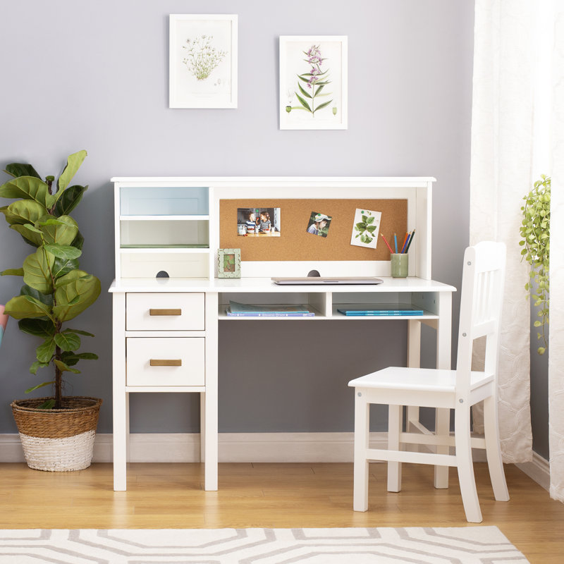 Taiga Writing Desk with Hutch and Chair Set, White