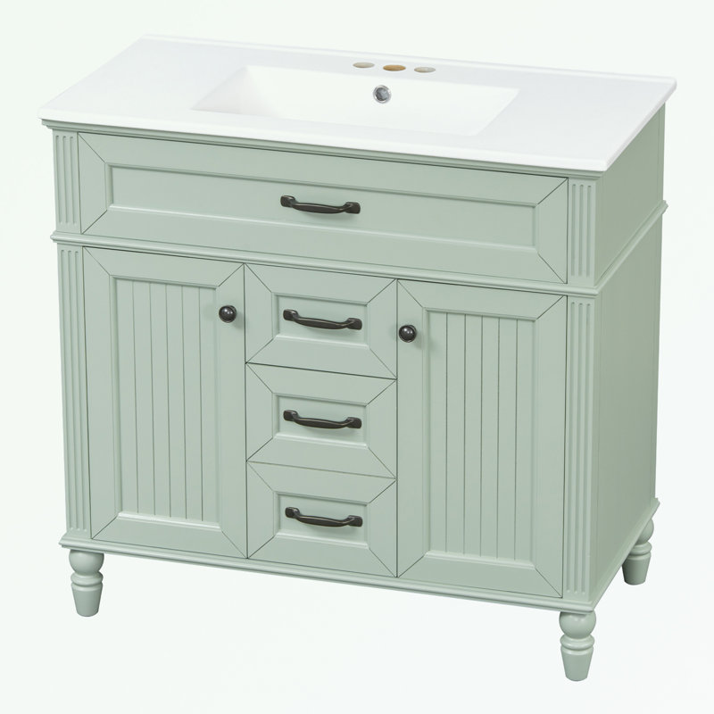 Ensemble de meuble-lavabo avec lavabo, portes à fermeture douce et 2 tiroirs de rangement, Vert