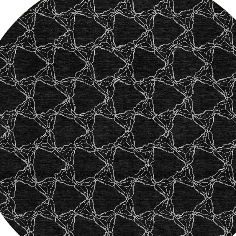 Tapis rond noir et blanc 8 po