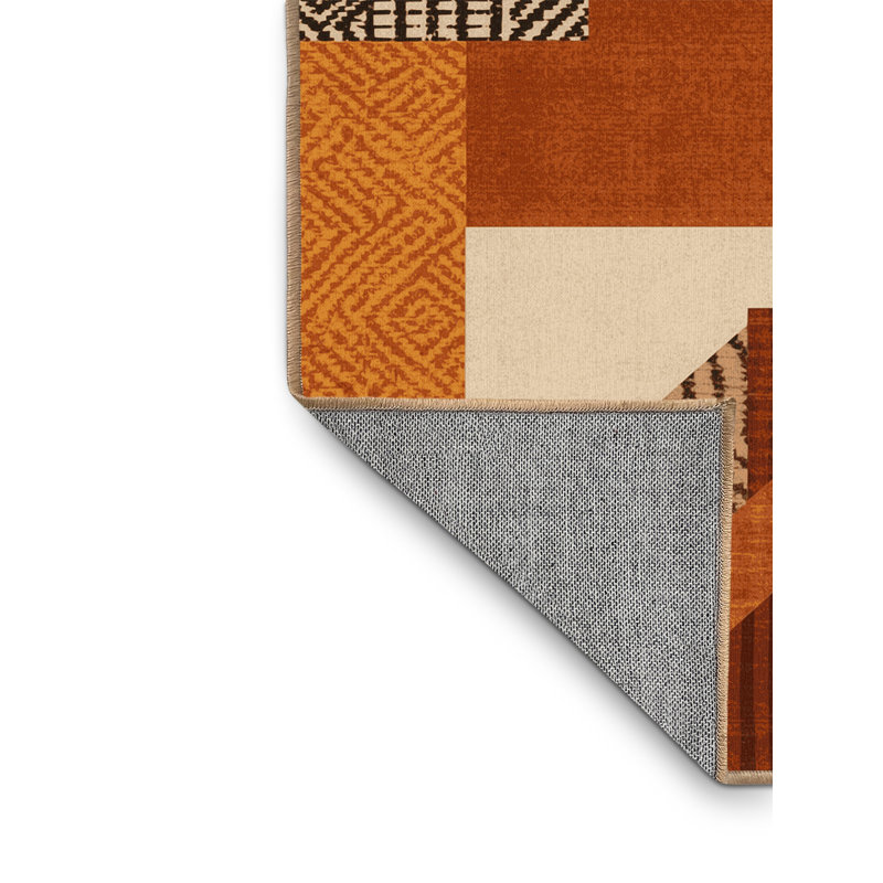 Tapis géométrique d'inspiration mondiale Brentwood lavable à la machine - reliure brun clair, 3 X 5