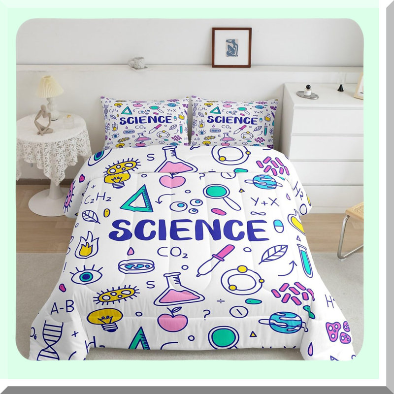 Equation Elegance Queen Comforter Set - Math & Science Themed Bedding for School Dorm Room Decor. Featuring Geometry & Mathematics Formulas.