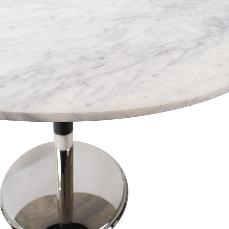 Micca Marble End Table, White, Silver/Black