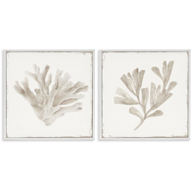 Beige Coral Drift 2pc Framed Giclee Set, design by Lily K.