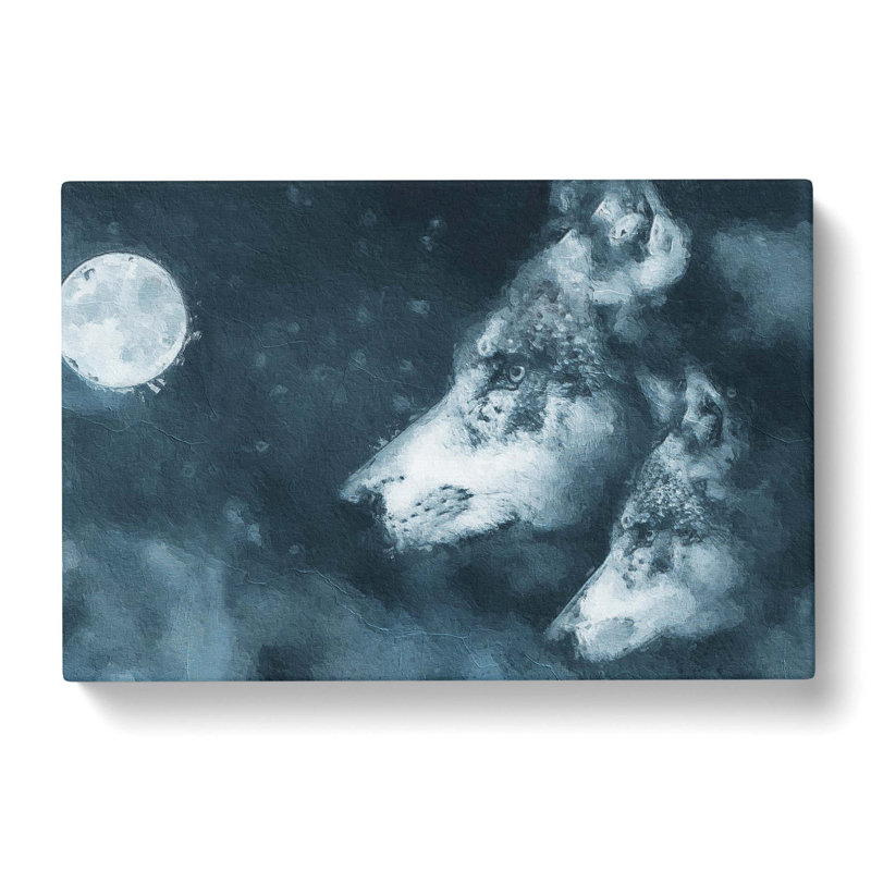 Wolves In The Moonlight - Wrapped Canvas Painting, 50cm H x 76cm W x 3cm D