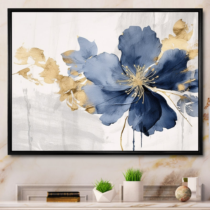 Hibiscus bleu et blanc, fleurs d'harmonie tropicale I - art mural floral, Cadre flottant noir, H 34 po x l 44 po