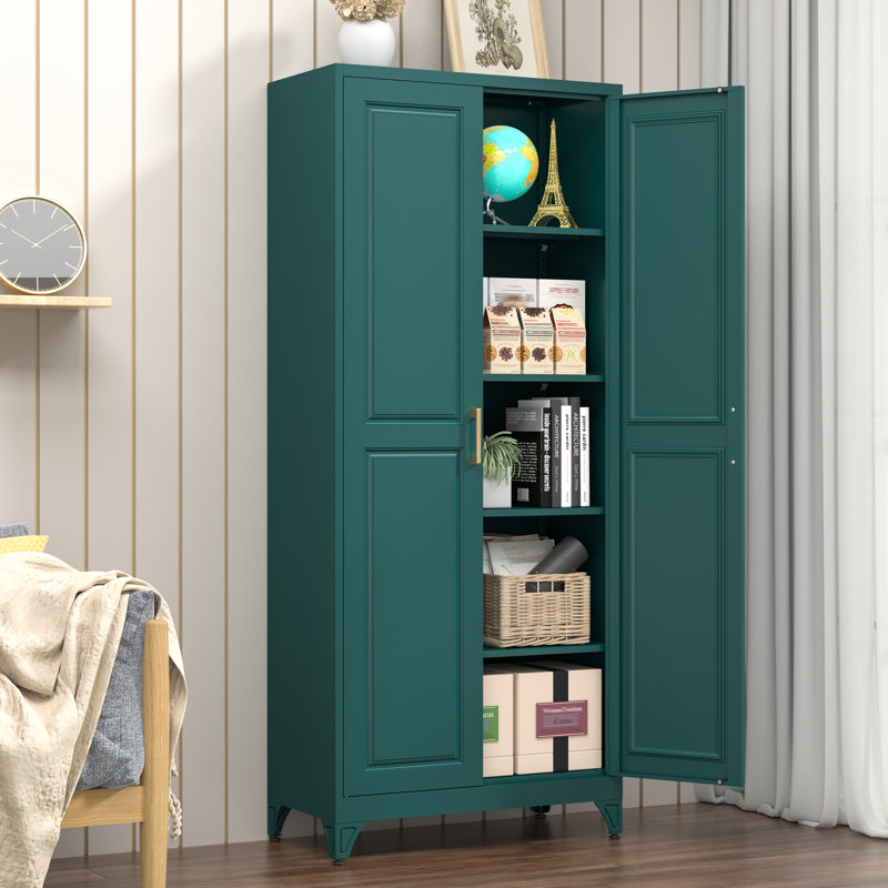 Green Metal Storage Cabinet,75" Tall Kitchen Pantry Storage Cabinet with Doors and Adjustable Shelves, Metal Pantry Cabinets, Large Cupboard for Kitchen, Dining Living Room, Bathroom, Office