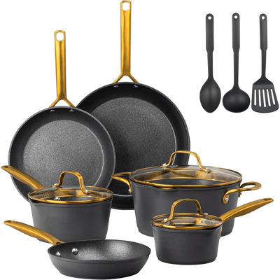 Granitestone Armour Max Gold 14 Piece Nonstick Hard Anodized Cookware Set With Utensils