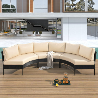 Ensemble de mobilier de patio, ensemble de conversation incurvé d'extérieur 3 pièces, canapé modulaire toutes saisons avec coussins