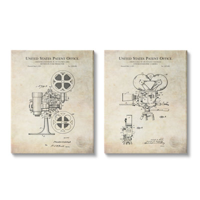 Vintage Movie Camera Cinema Projector Patent Diagram By Karl Hronek -  Stupell Industries, a2-350_cn_2pc_16x20