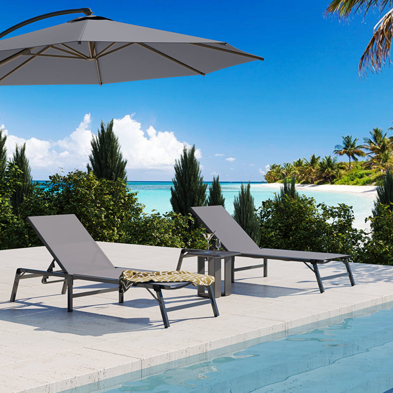 Chaise longue de patio réglable en 5 positions Textilene, structure en métal, Noir