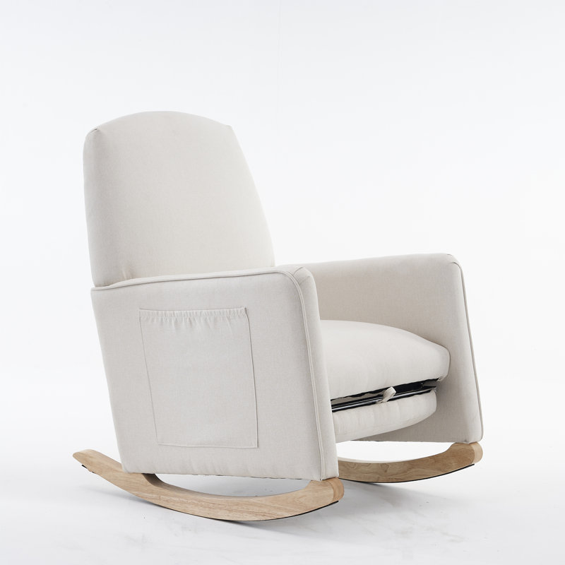 Chaise berçante en tissu avec repose-pieds Teddy, Beige