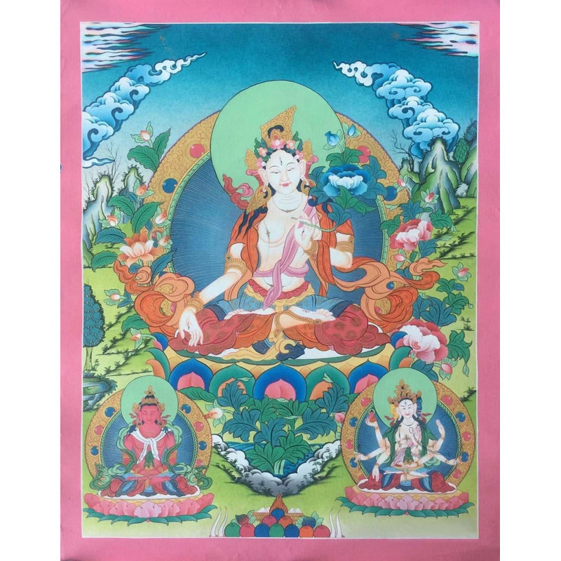 Déesse blanche Tara Thangka (Brocadeless Thangka)
