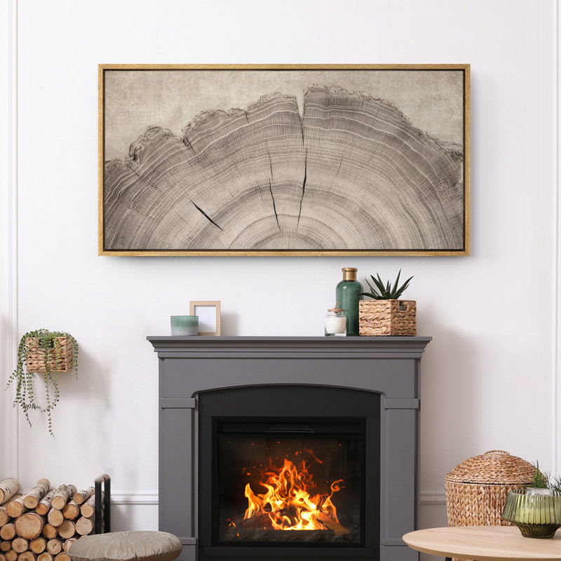Large Framed Canvas Print Wall Art - Tree Rings Print for Modern Home Decor, Natural, 30" H x 60" W