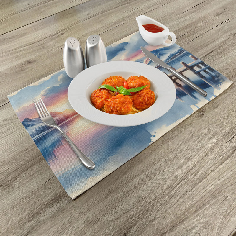 Peach Blush and Ceil Blue Polyester Lake View Placemats Set of 4