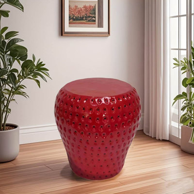 13.4" Oversized Strawberry Resin Stool – Fruit‑Shaped Side Table, Plant Stand, Home Decor – Multi‑Purpose Garden Furniture for Indoor/Outdoor Use