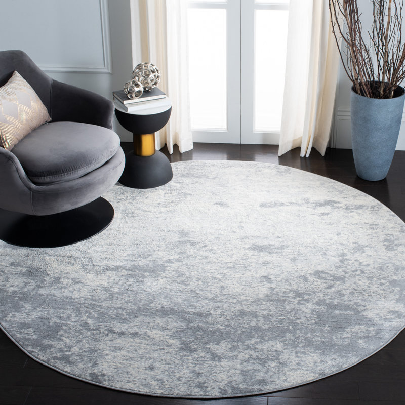 Tapis abstrait gris clair / bleu N'Keal, Rond 4 pi, Grey/Ivory