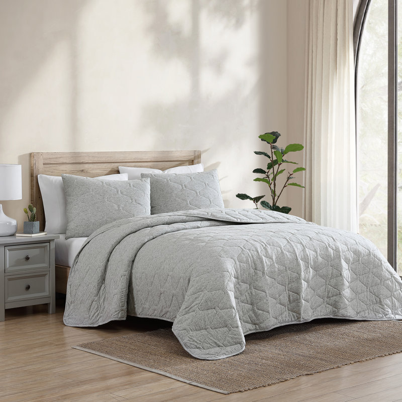 Jersey Gray Cotton Blend 3 Piece Quilt Set, Twin Quilt + 1 Sham + 1 Pillowcase