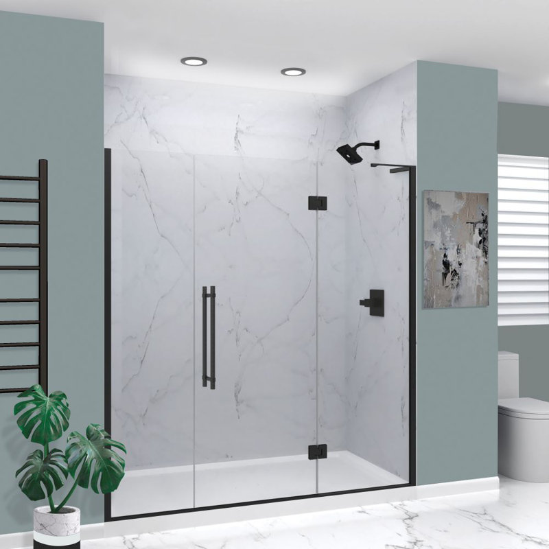 Porte de douche à charnière avec verre transparent Trans75 Elizabeth l 75,5 po x H 76 po, Noir mat