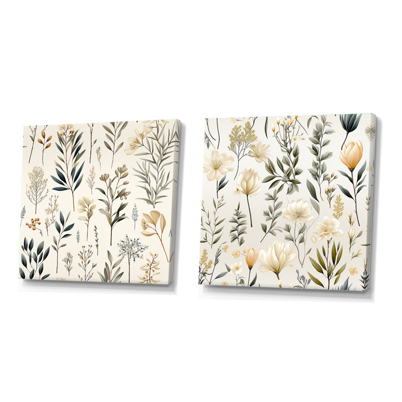 Wincanton - Ensemble de 2 collages carrés floral et botanique, H 36 po x l 73 po, Toile tendue